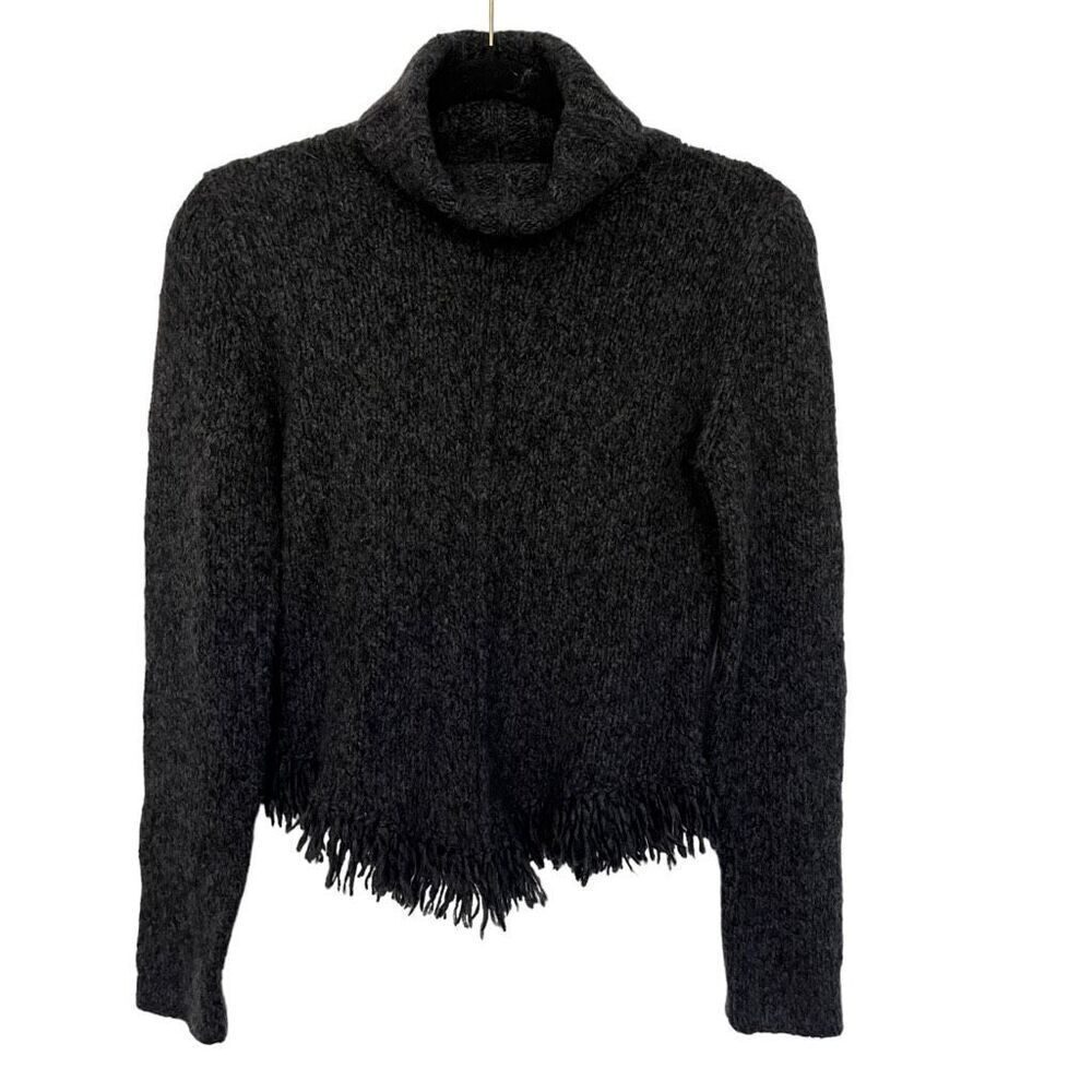 Banana Republic Women's Wool Blend Turtleneck Fringe Pullover Sweater Gray Small